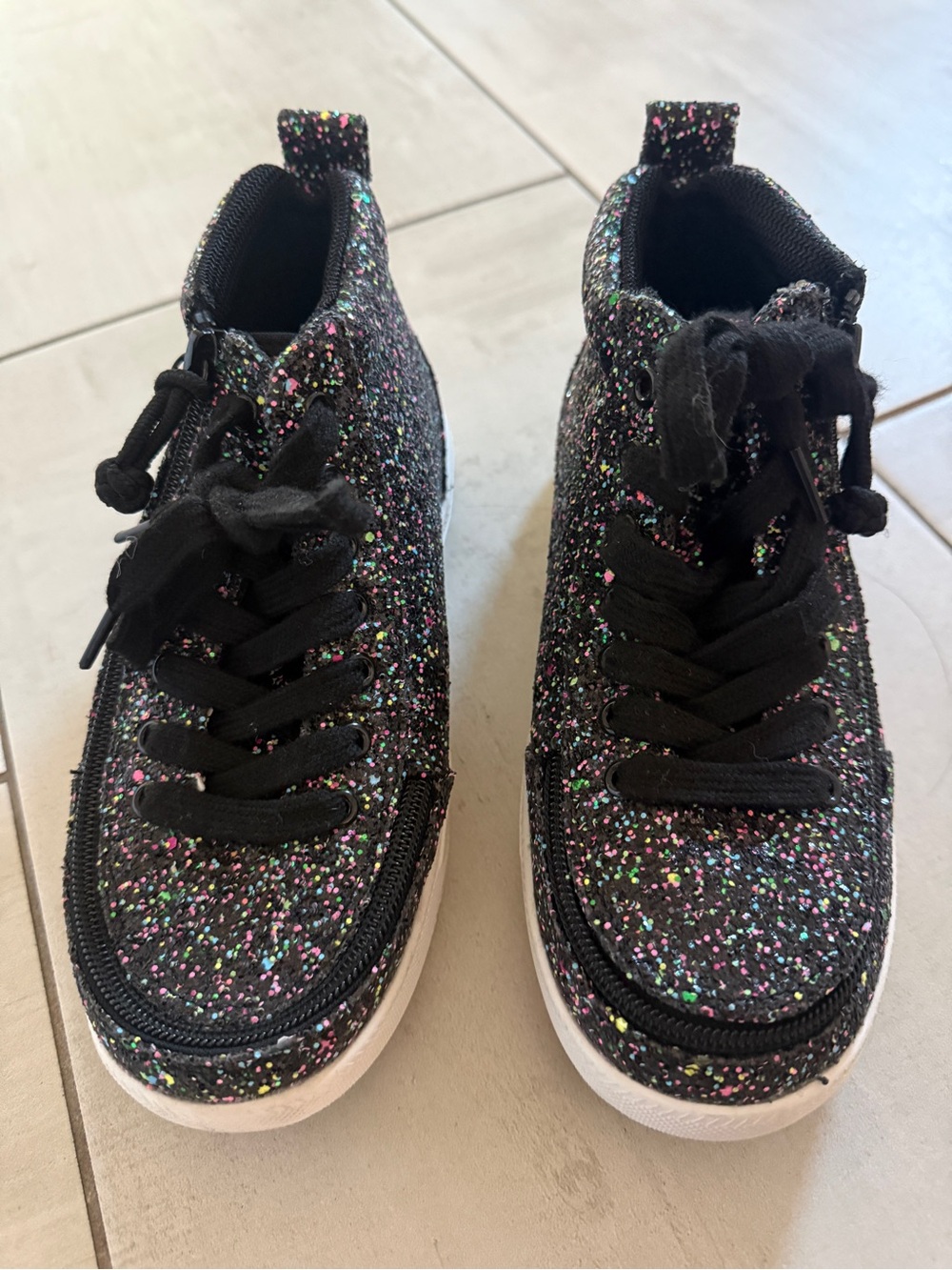 Kids Black Glitter High-Top Sneakers with Multicolor Specks- size 3